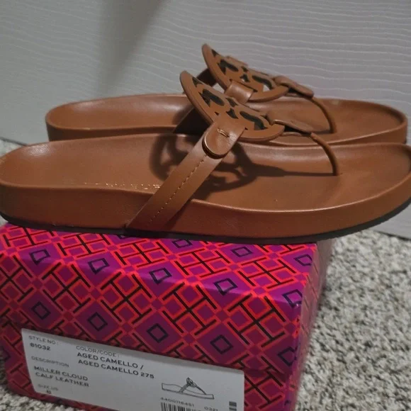 Tory Burch Miller Cloud Cal LEATHER AGED CARMELLO SIZE 8